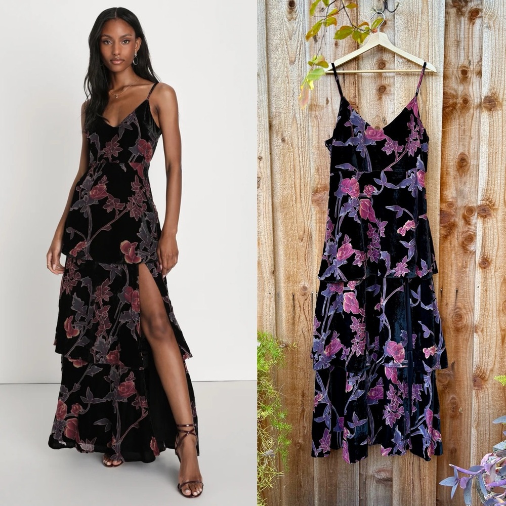 Lulu's Black and Pink Floral Maxi Dress
